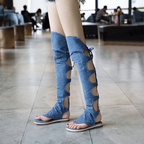 denim boots knee high